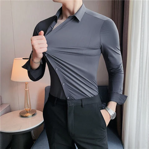 Camisa Social Elastica que Nao Amassa cinza